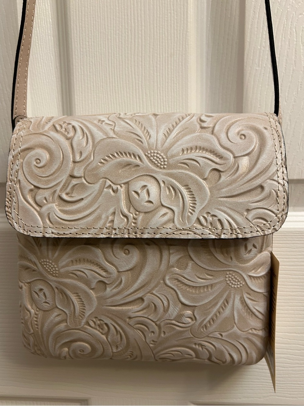 Patricia Nash Cream Embossed Floral Leather Crossbody